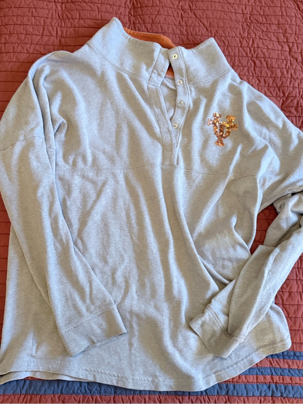 PINK Victoria's Secret Light Gray Zip-Up Pullover with Sequin Logo